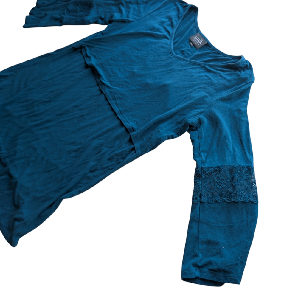 Milk Nursingwear Top Shirt Womens Medium Blue Long Sleeve‎ Soft Jersey Knit - Picture 4 of 6